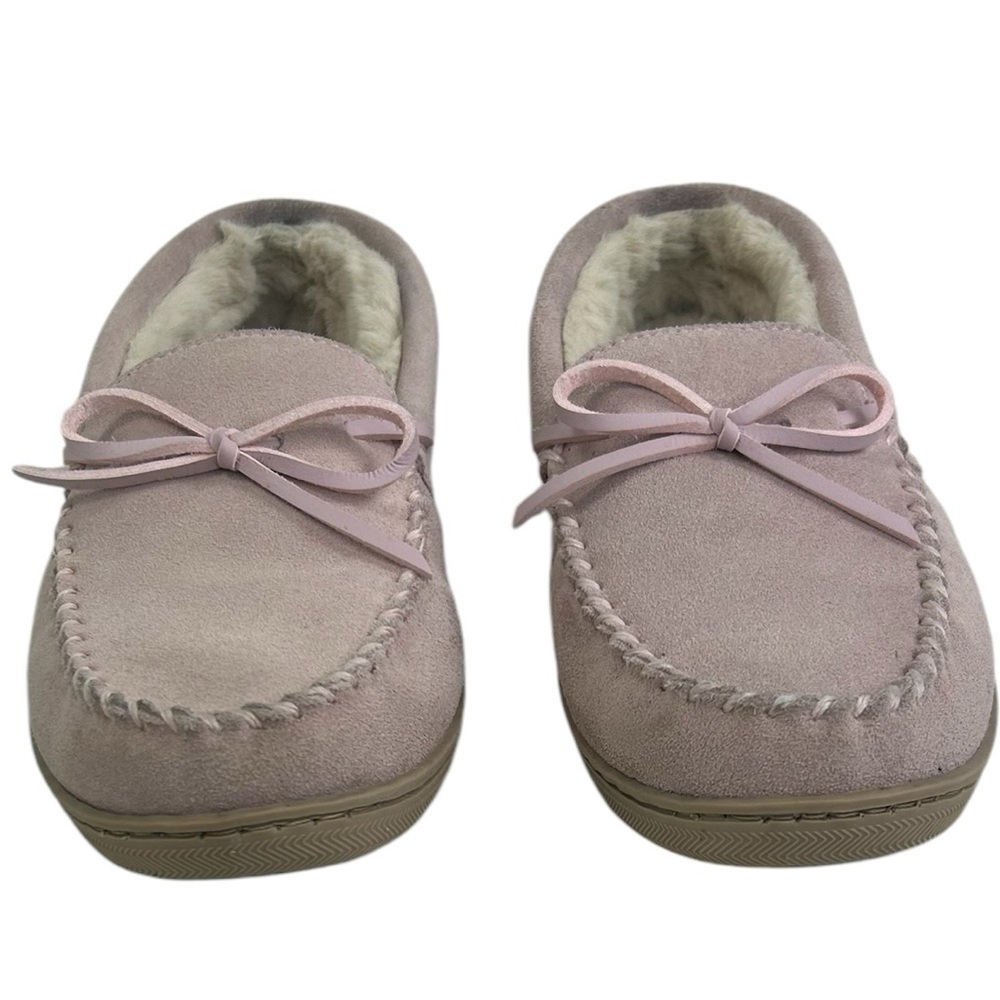 My Pillow My Slippers Women's SZ 9 Pink Moccasin Leather Slip On Faux Fur Shoes